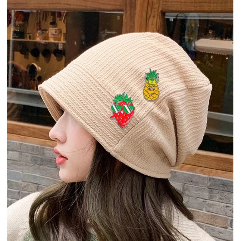 Creative Cartoon Fruit Alloy Brooch Fun Orange Banana Pineapple Strawberry Design Badge Pin DIY Clothing Bag Hat Scarf Accessory