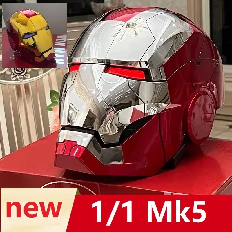 Casco de Marvel Iron Man Autoking 1/1 Mk5 para niños, Control remoto y por voz, máscara automática con luz Led, figura