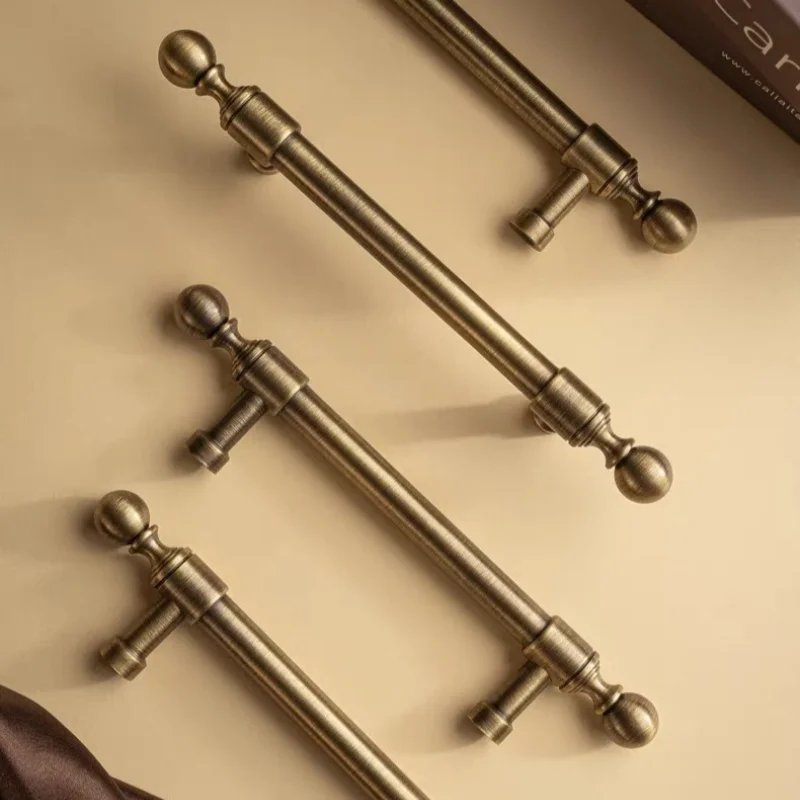 Antique Long Brass Cupboard Wardrobe Door Pulls Kitchen Cabinet Handles Retro Drawer Knobs Kitchen Accessories Furniture Handles