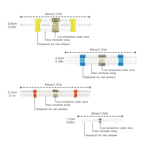 Imagen 2 del producto Conectores de Cable de sellado de soldadura, velocidad de contracción 3:1, terminales de Cable eléctrico impermeables, tubo termorretráctil, empalme a tope eléctrico