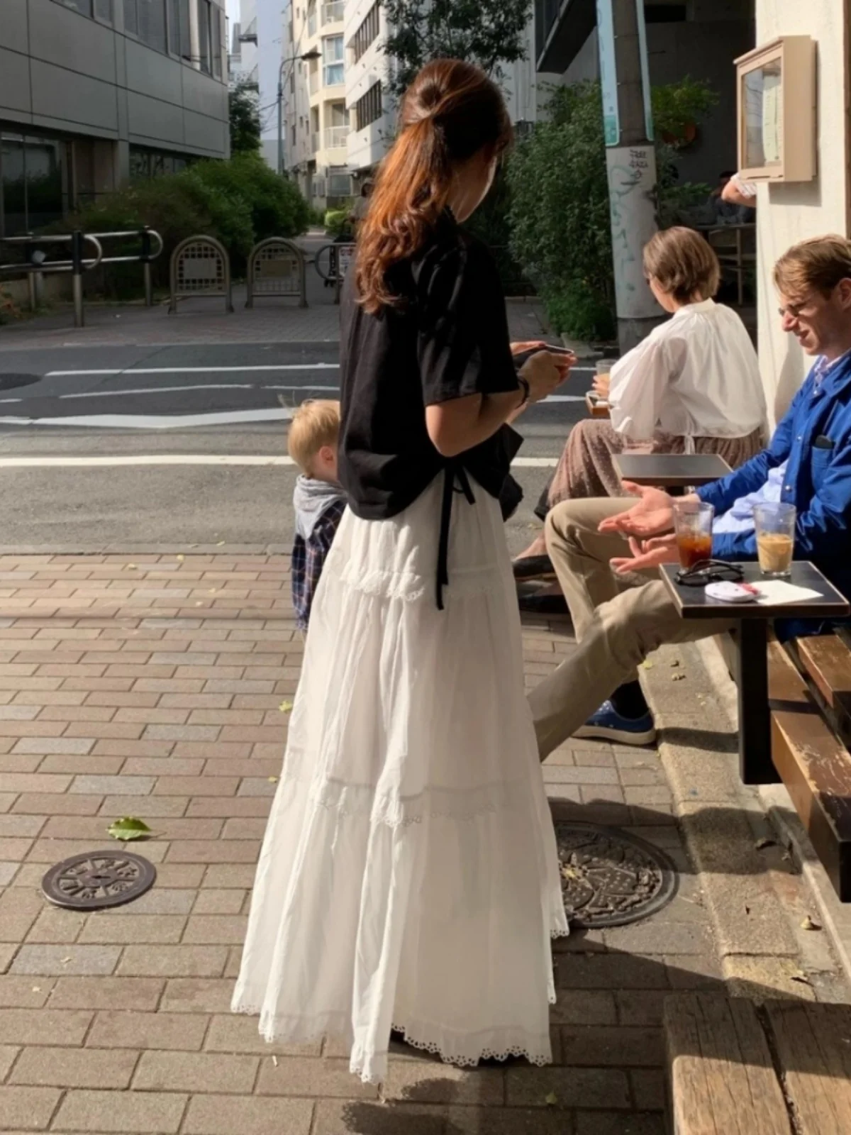 Saia branca de cintura alta, linha a, vintage, personalidade suave, emenda, borda de renda, bolo, saia longa, casual, meia co...