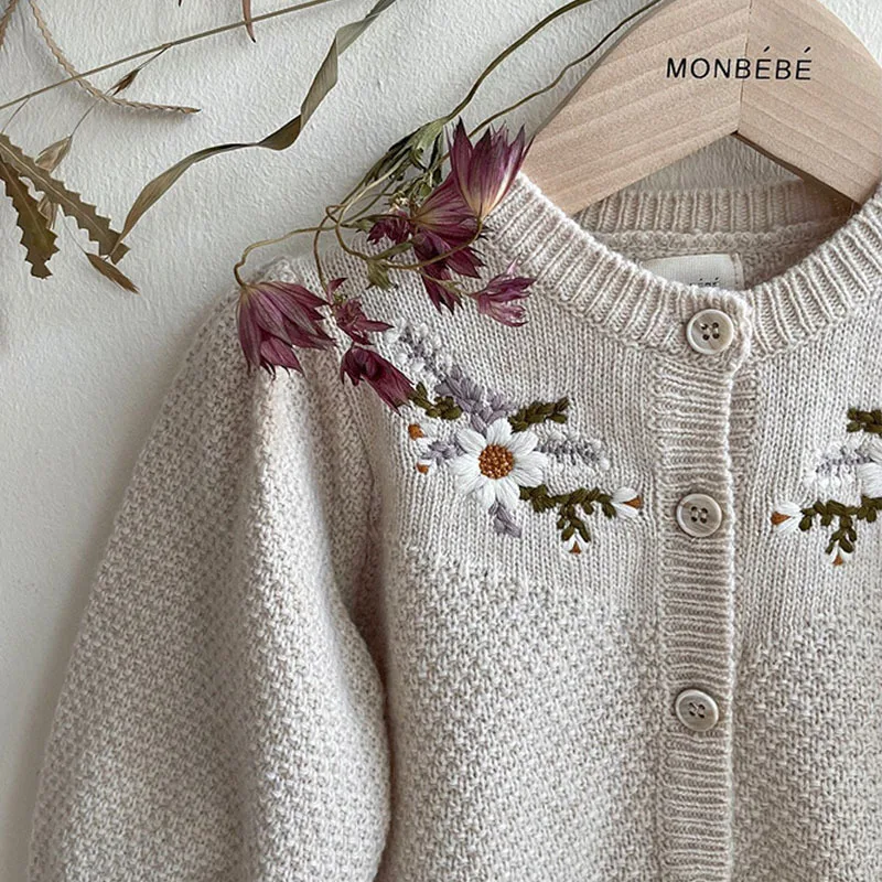 Autumn New Children Long Sleeve Sweater Coat Baby Girls Embroidered Knitted Cardigan Jacket Kids Toddler Single Breasted Clothes