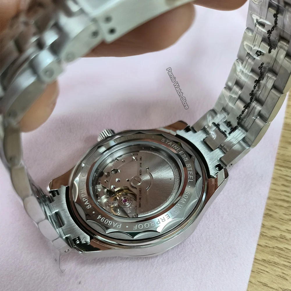 Parnis 42mm quadrante grigio orologio meccanico automatico da uomo Miyota8215 orologi con cassa in acciaio inossidabile massiccio 316L