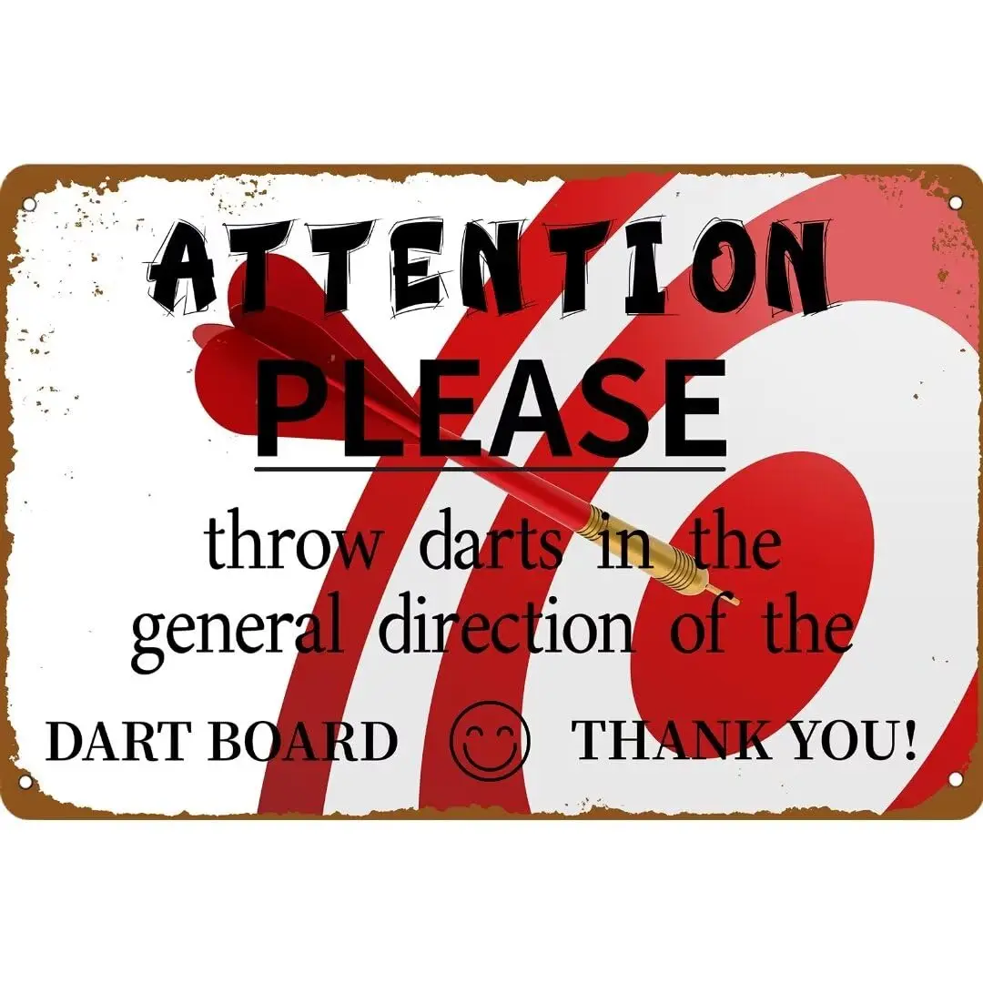 Attention! Please Throw Darts in the General Direction of the Dart Board Thank You Tin Sign Funny Man Cave Decor Retro Bar Wall