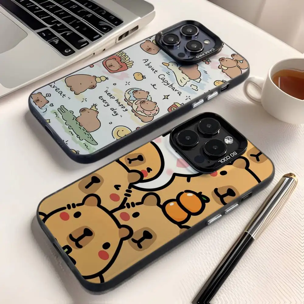 

Cute Capybara Phone Case For iPhone 16,15,14,13,12,11,8,7,Pro,Max,Plus,Mini,XS,SE Anti Fall Black Matte Hard