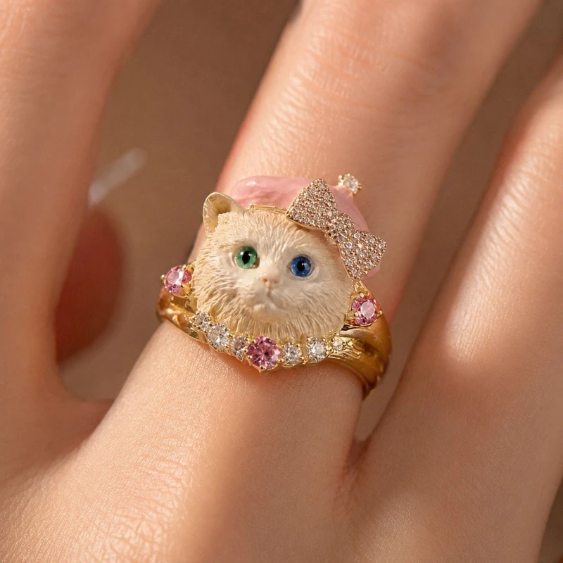 Cute and Playful Cat Brushed Ring, Exquisite Sweet, Cool Fashionable Women's Ring Niche Versatile Hand  Accessories Charm Gift