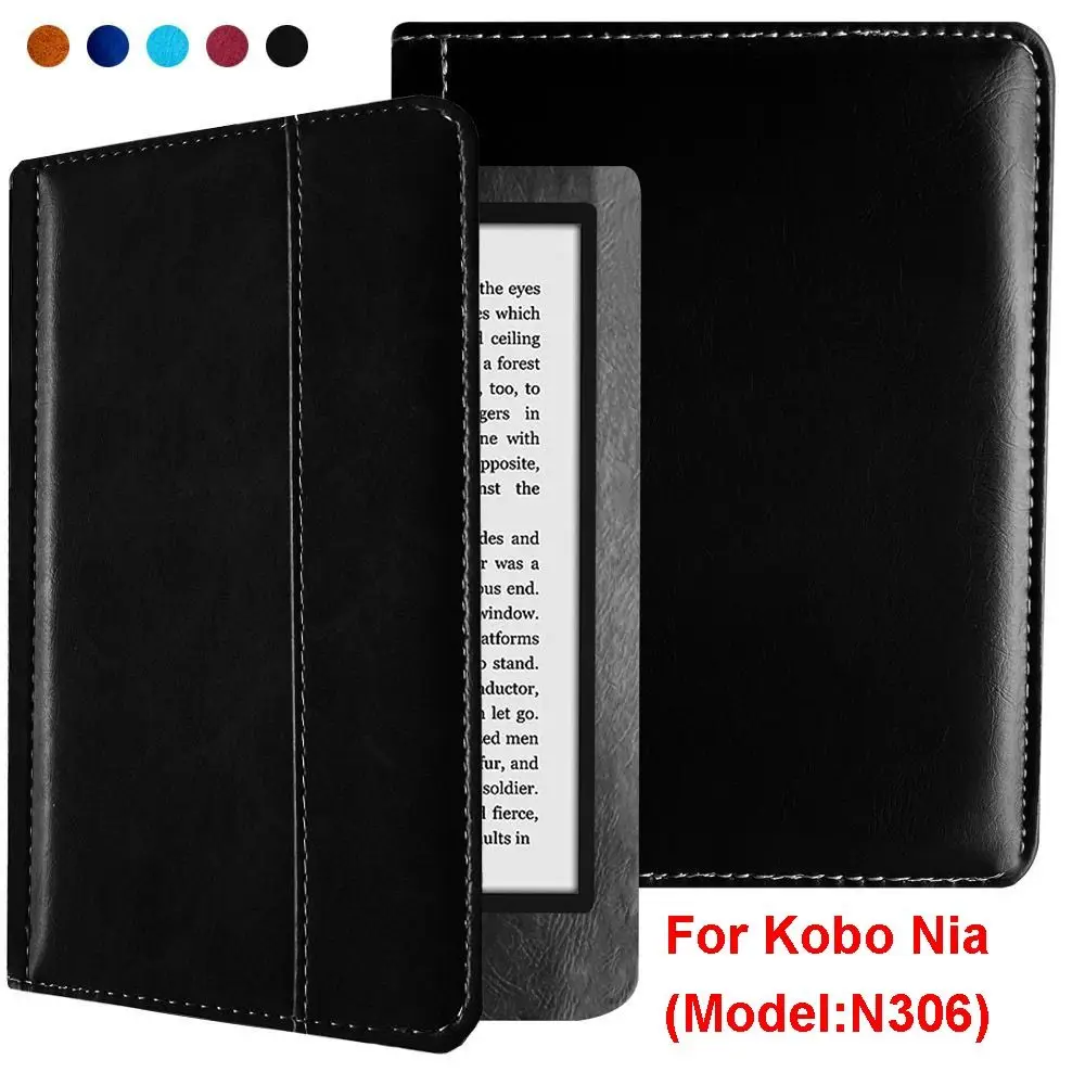 Premium Magnetic E-Reader Case Leather Anti-fall Back Cover Soft Microfiber Lining Protective Shell for Kobo Nia N306