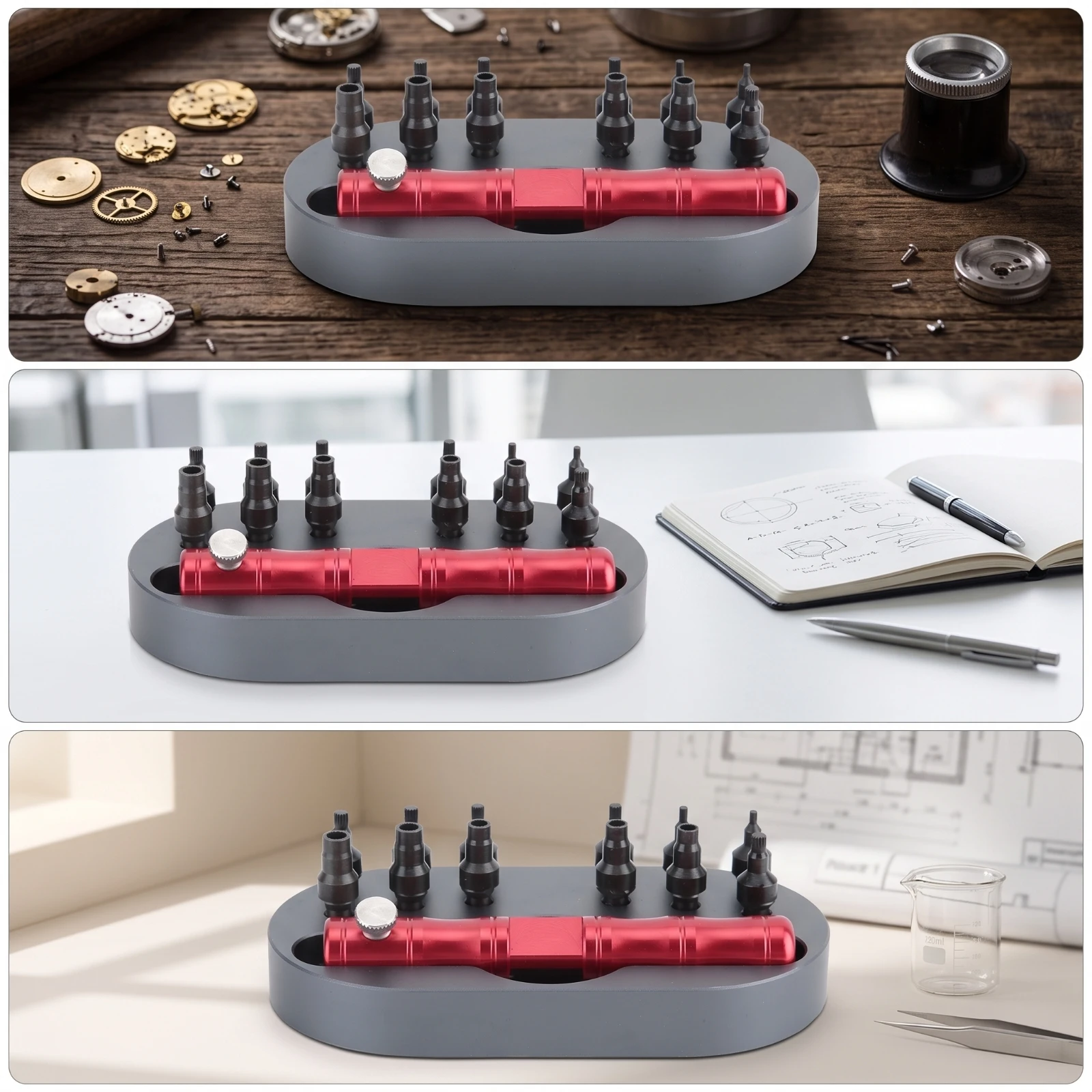 Watch Tube Opener with Base Machined Metal Watch Tube Opening Tool Professional Sturdy for Watchmakers, Workbench