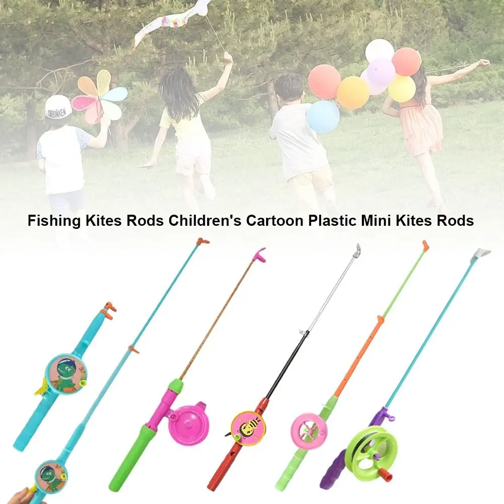

38cm/58cm/80cm Children Fishing Kites Rods Cartoon Diverse Styles Mini Kites Rods with 50meters Line Stretchable Fishing Rods