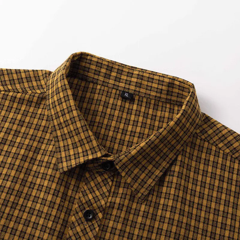 Men Shirt Plaid Flannel Yellow Long Sleeve 2024 Casual Checkered Loose Mens Slim Shirt Oversized Office Business Male Soft Male