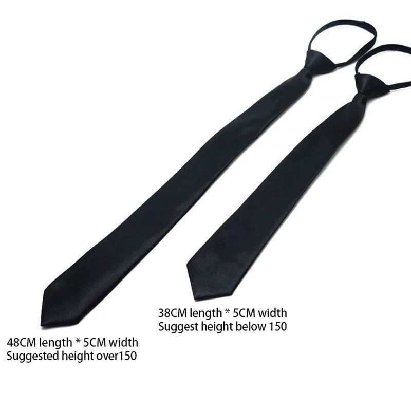 Unisex Black Simple Clip On Tie Security Tie Uniform Shirt Suit Neckties Steward Matte Funeral Lazy Neck Zipper Ties Students