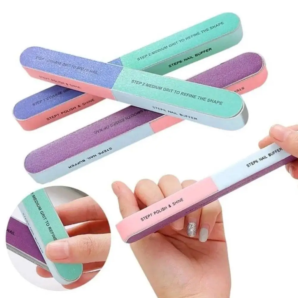 7-in-1 Professional Sponge Nail Files Buffer Boat Wood Nail Sanding 1pcs Sandpaper Gel Block Polisher Files M2K5