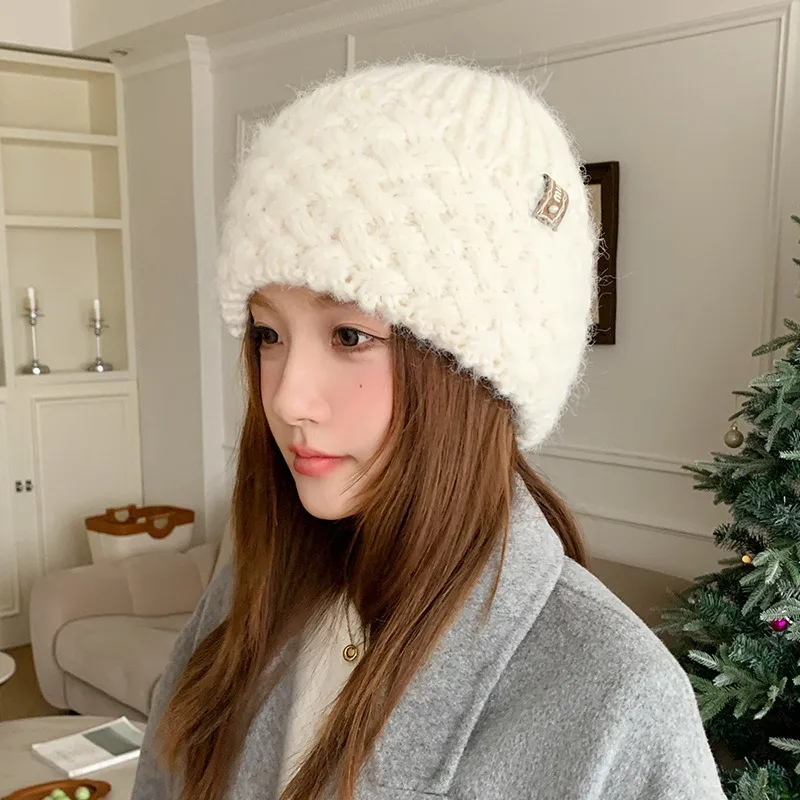الشتاء الخريف الصوف محبوك قبعة صوفية دافئة غزل الصوف السميك يجعل الوجه يبدو أصغر، ويحافظ على الدفء ويحمي قبعة الصوف الأذن