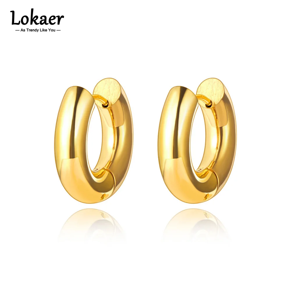 Lokaer 18K pozłacane kolczyki Huggie ze stali nierdzewnej moda małe kolczyki koła 20mm złoty kolczyk biżuteria dla kobiet E22026