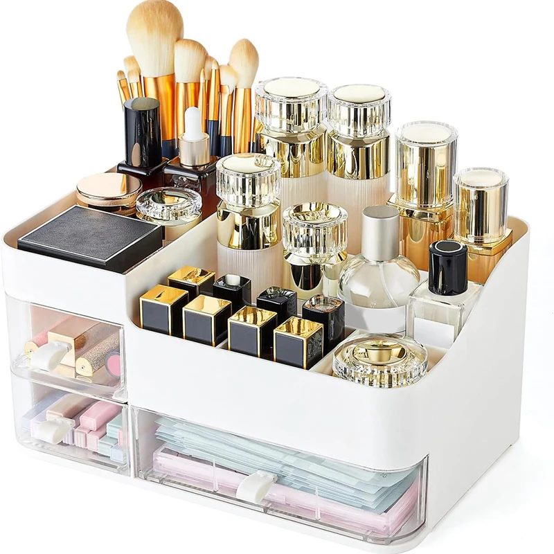 

1 PCS Makeup Organizer Vanity Organizer With Pull Out Drawer Capacity Cosmetic Storage White Makeup Brush Holder Organizer