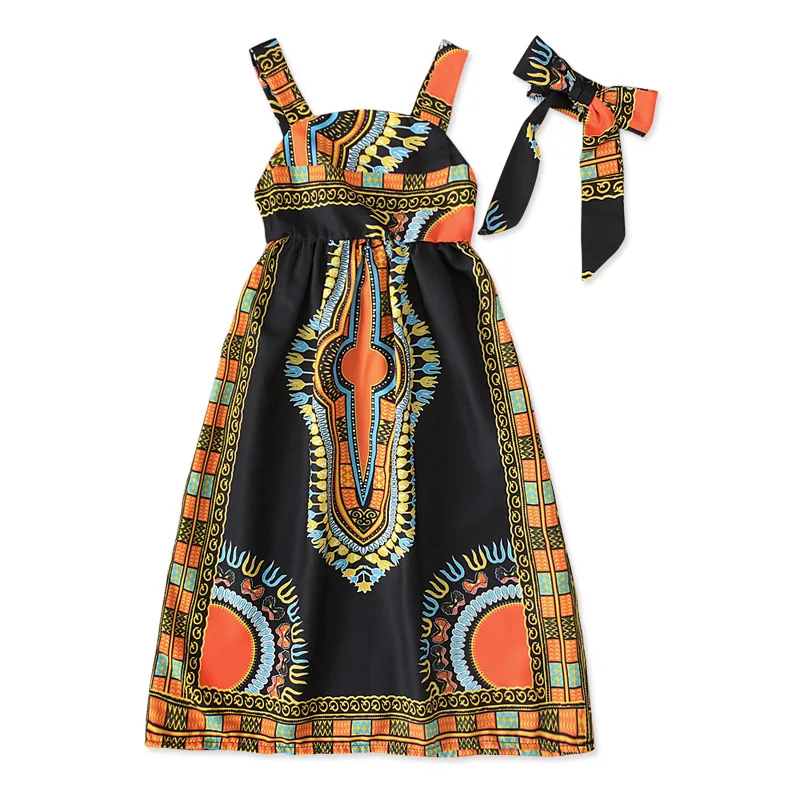 Vestido Dashiki africano para niña, ropa Bazin Riche, sin mangas, a la moda