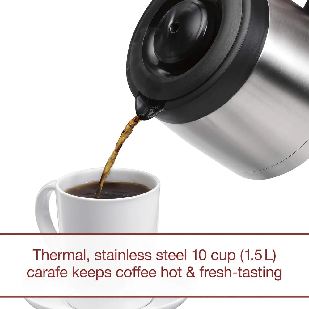 Stainless Steel Programmable Coffee Maker System w/10 Cup Thermal Carafe, Built-In Grounds Scale, Removable Reservoir