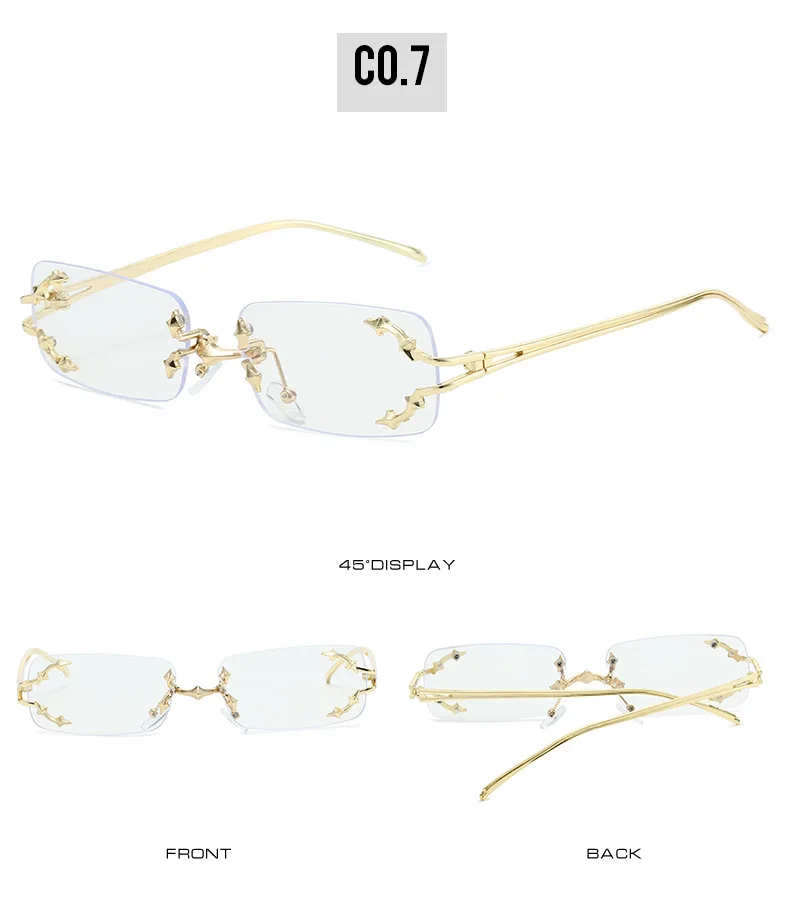 Neue Randlose Sonnenbrille für Damen Rechteckig Stylisch Y2K Persönlichkeit Markendesigner UV400 Schutz Coole Metall-Sternenexplosion-Dekoration – Detail 12
