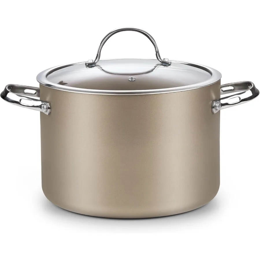 

Hard Anodized Ceramic Nonstick 8Quart Stock Pot with Glass Lid for Large Cooking Applications Ideal for Gumbo and Slow Simmerin