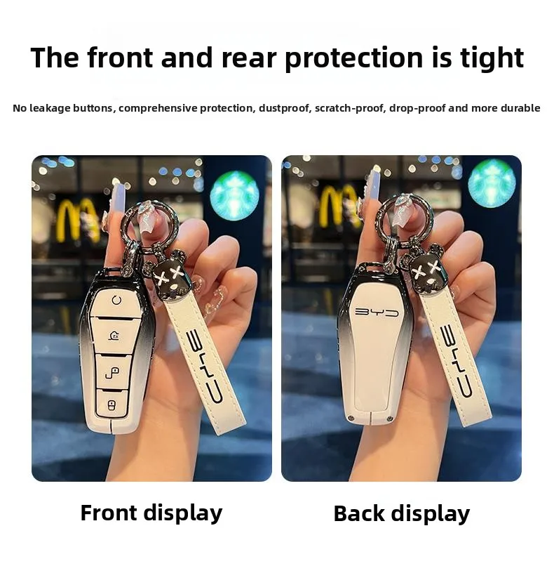 سبائك الزنك جديد حافظة مفاتيح السيارة الجلدية غطاء قذيفة فوب ل BYD أغنية زائد Atto 3 Han EV DM تشين ختم دولفين واقية السيارات المفاتيح #5