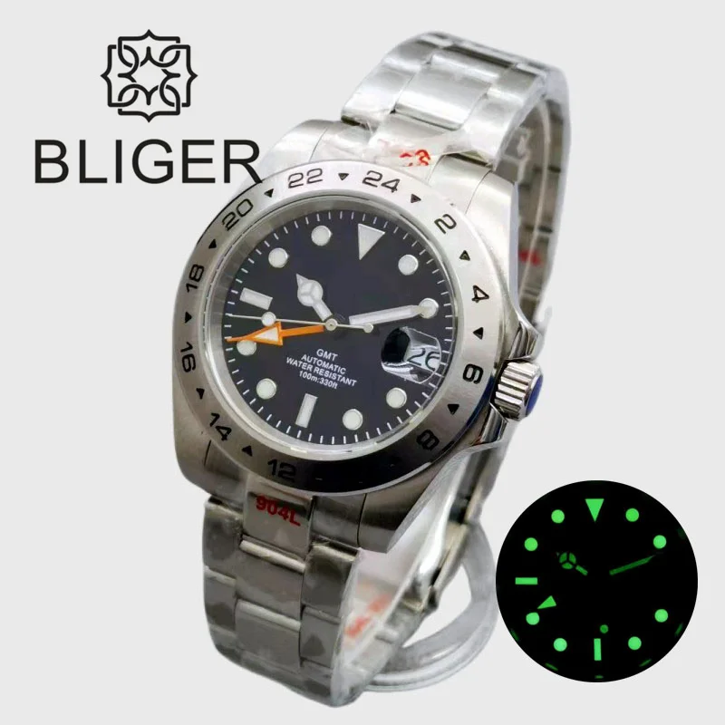 

BLIGER 40mm/43mm NH34 Movement GMT Men's Automatic Watch Sapphire Glass Men Mechanical Watches Luminous Dial Date100mWaterproof