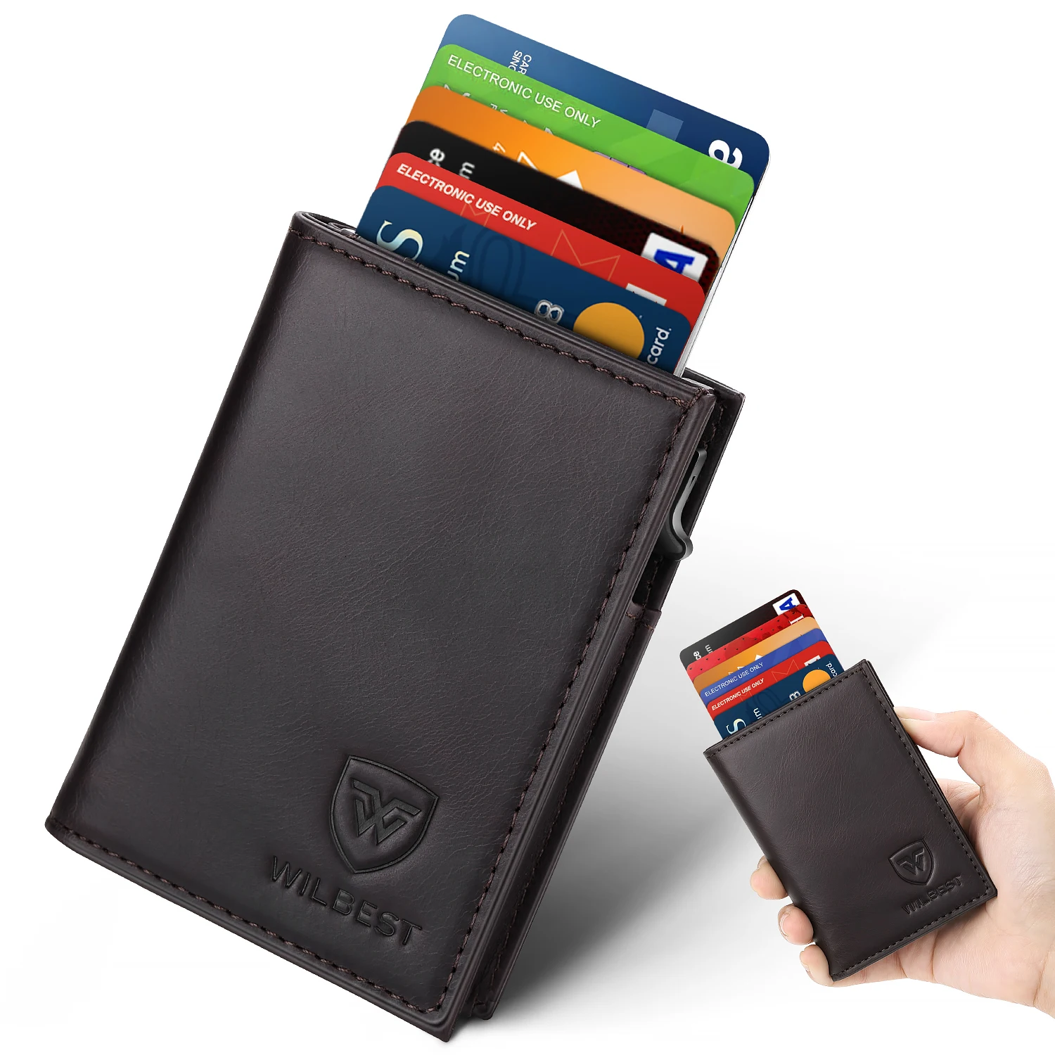 Pop-up Credit Card Case High-Quality Leather Mini Wallet Men RFID Small Purse Brown Black