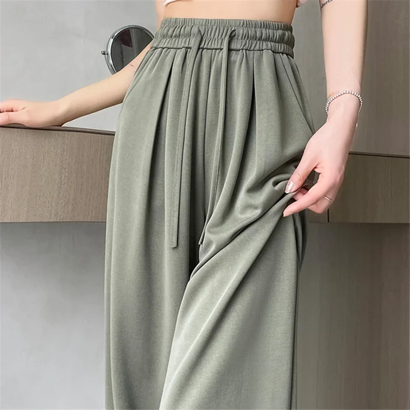 Seoulish 2024 New Summer Women's Casual Pants High Waist Solid Minimalism Loose Floor Length Wide Leg Trousers Female