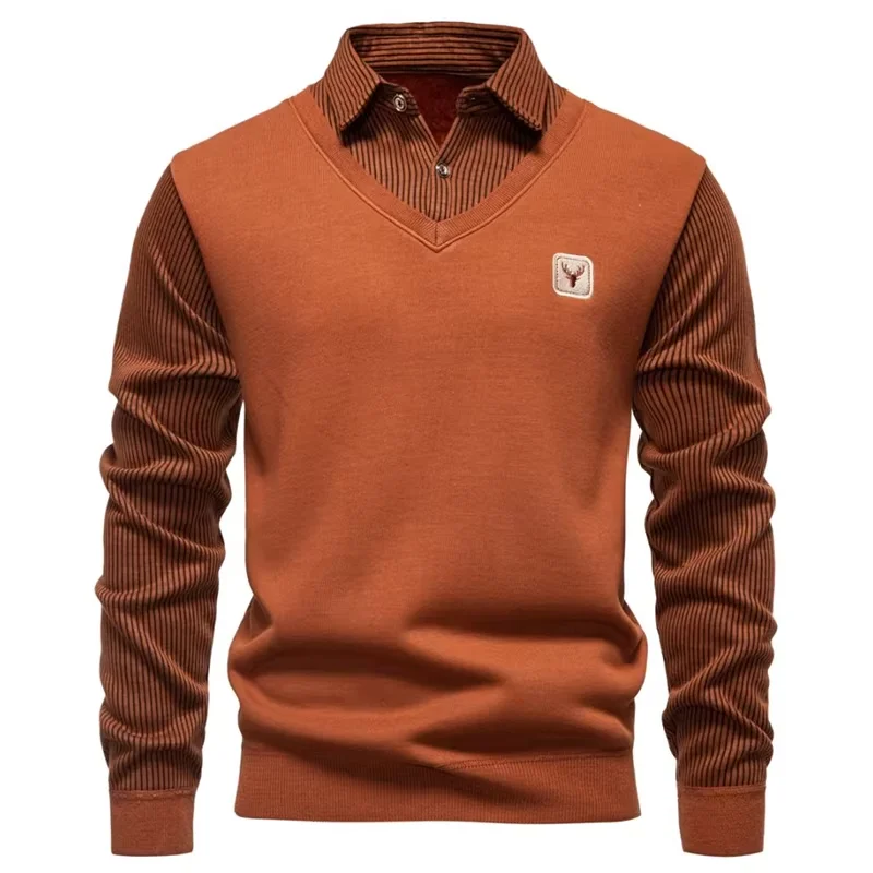 

US Size Men's Polo Neck Pullover Autumn Winter Sweaters Striped Causal Shirts Pullover Sweaters New Jersey Knitwear