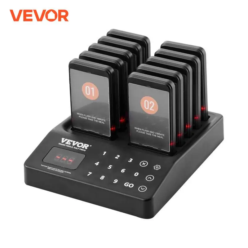 VEVOR Restaurant Pager System Wireless 400m Long Range Lineup Waiting Queue Signal Guest Customer Calling Beepers 10 Buzzers