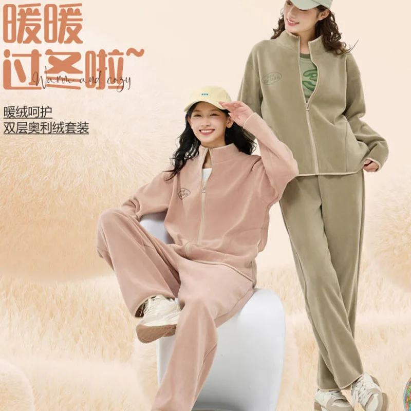 

Minimalist Homewear Winter Women's Pajama Set Thicken Wearable As Outerwear Soft Pj Keep Warm Nightwear Polar Fleece Sleepwear