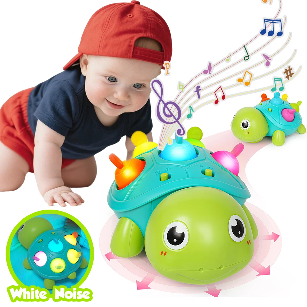 Baby Musical Turtle Crawling Toy, Interactive Light & Sound Sensory Toy, Tummy Time Fine Motor Skill Toy