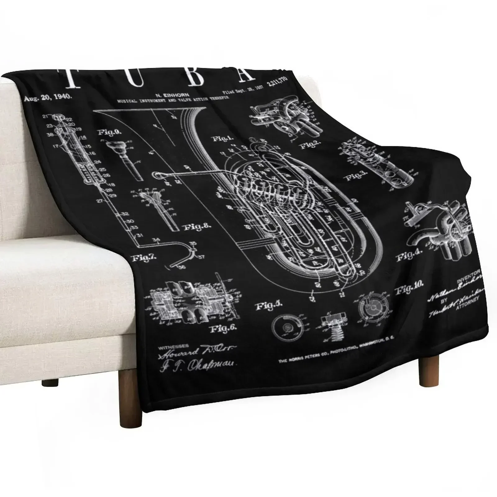 Tuba Vintage Patent Tubaist Tubist Drawing Print Throw Blanket Retros Sleeping Bag Blankets