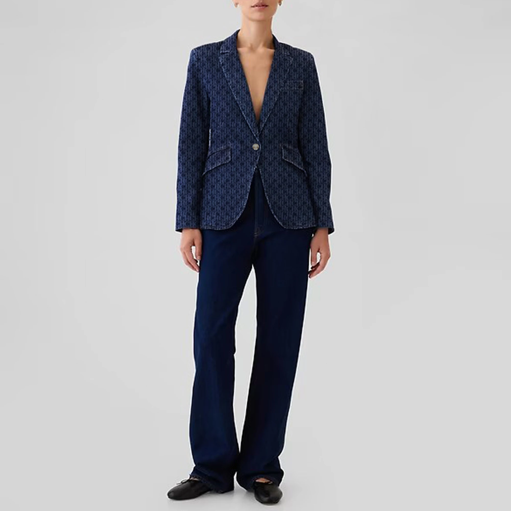 CHCH Spring Denim Suit Jacket Femme Long-Sleeve One Button Vintage Autumn Denim Blazer Outwear Female Cowboy Basic Coat
