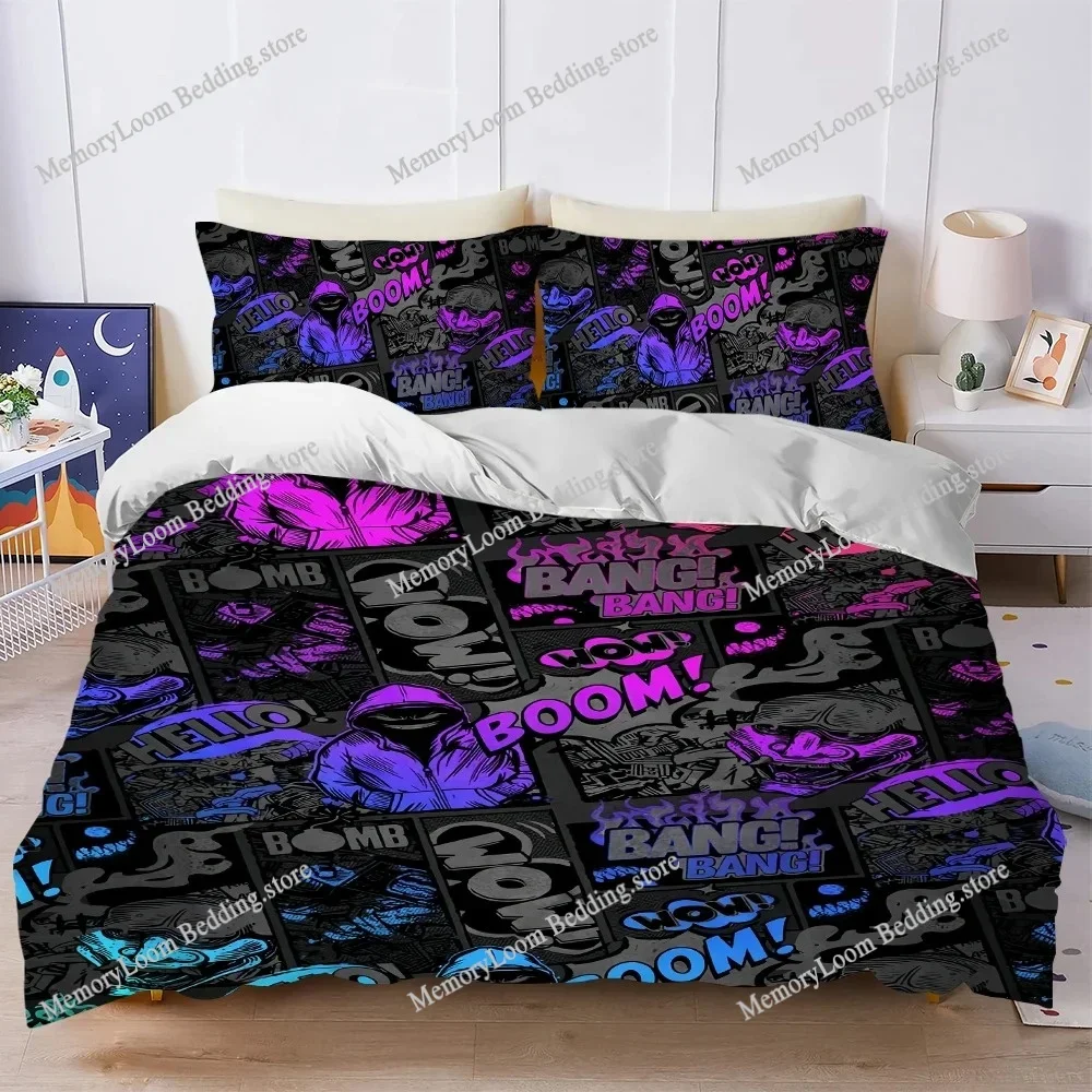 Comic Graffiti Boom Bang Duvet Cover Set Home Style Bedding Soft Laundry Cotton Bed Four Seasons Student Dormitory Home Textile7