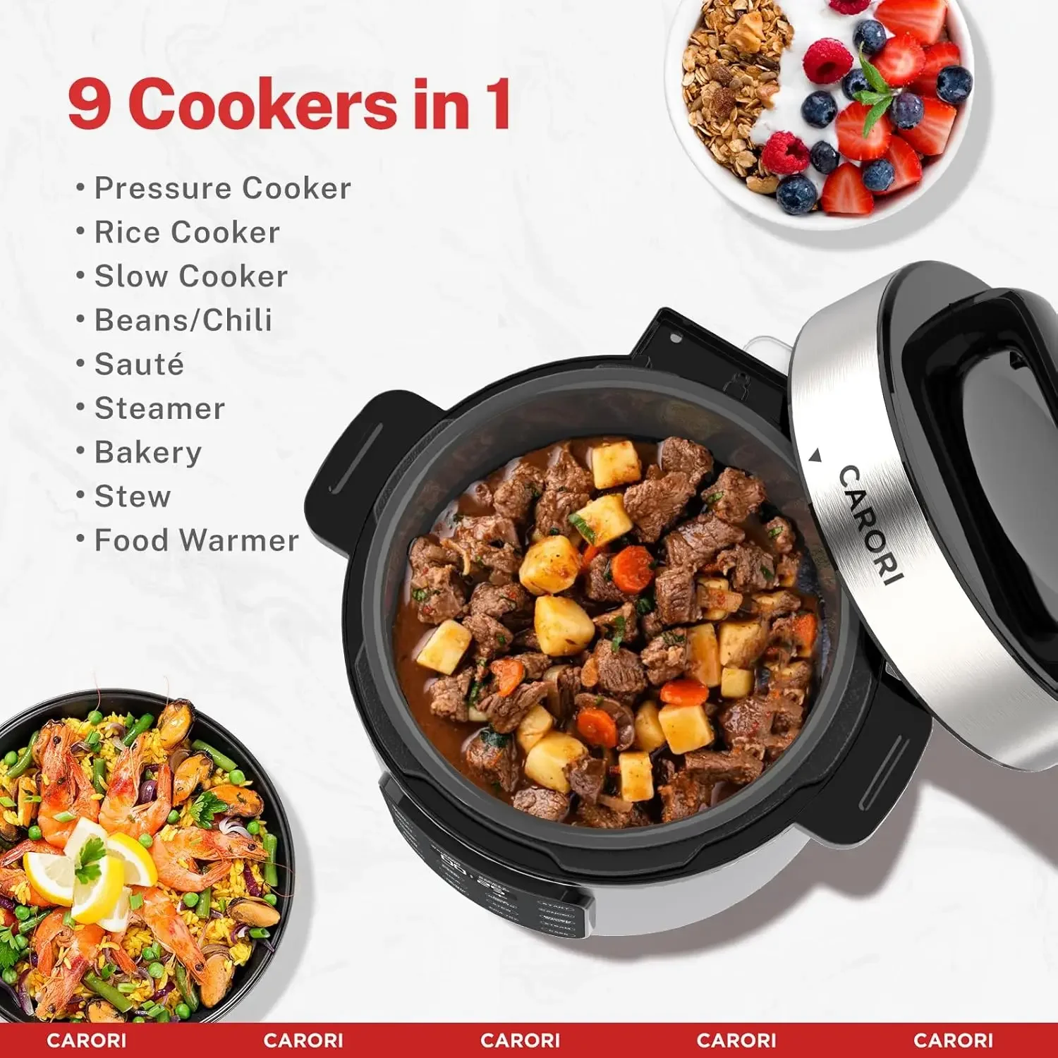 9-in-1 Electric Pressure Cooker 6 Qt, Programmable Multi-Function Cooker with Safer Venting Design, Rice Cooker, Slow Cooker