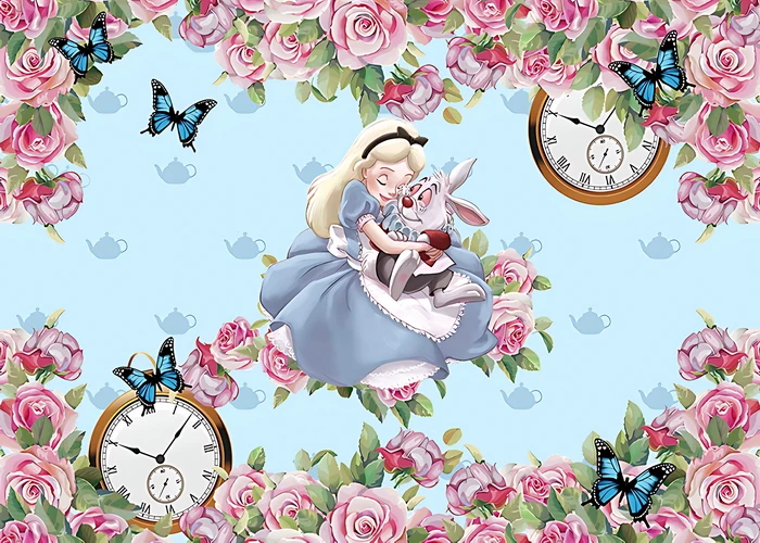 Cartoon Forest Scene Flowers Photo Background Baby Shower Decorations Alice In Wonderland Enchanted Photography Backdrop