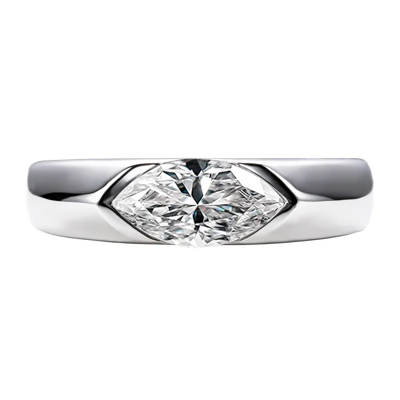 Carnica 5x10mm 1CT Stone Real Moissanite Ring for Women Men 100% S925 Sterling Silver Sparkling Wedding Band Jewelry GRA D Color