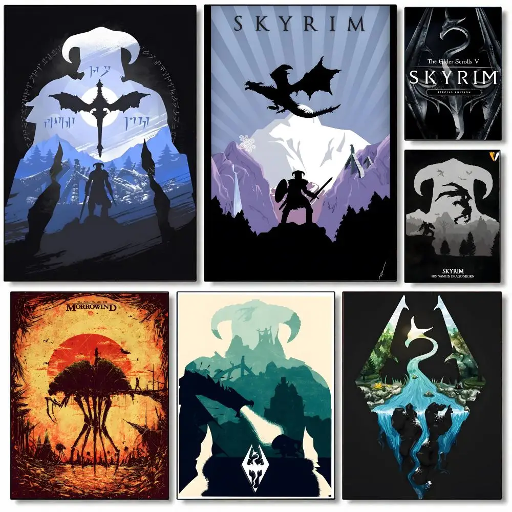 The Elder Scrolls V Skyrim Poster Self-adhesive Art Waterproof Paper Sticker Coffee House Bar Room Wall Decor