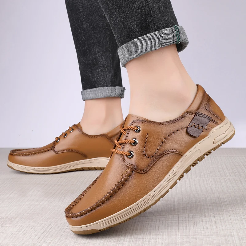 Sapatos masculinos de couro genuíno, estilo casual e confortável, rua ao ar livre, qualidade diária, negócios e escritório, sapatos de condução para adultos