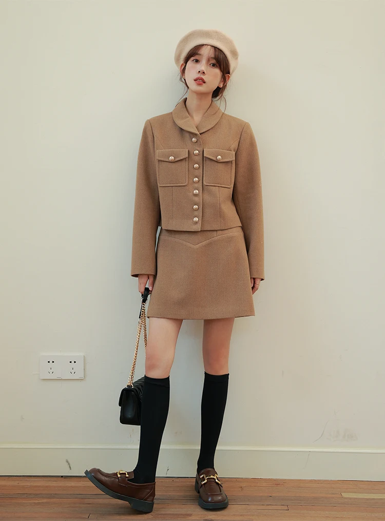 تنورة أنيقة على شكل حرف a تشبه الصوف للسيدات تنورة قصيرة عالية الخصر للسيدات قيعان تويد شتوية حلوة عتيقة لملابس الموضة اليومية #4