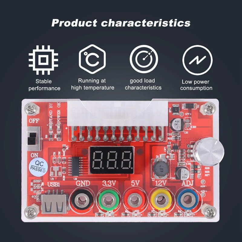 24 Pins ATX Power Supply Breakout Board And Acrylic Case Kit Module Adapter Power Connector Support 3.3V/5V/12V ADJ