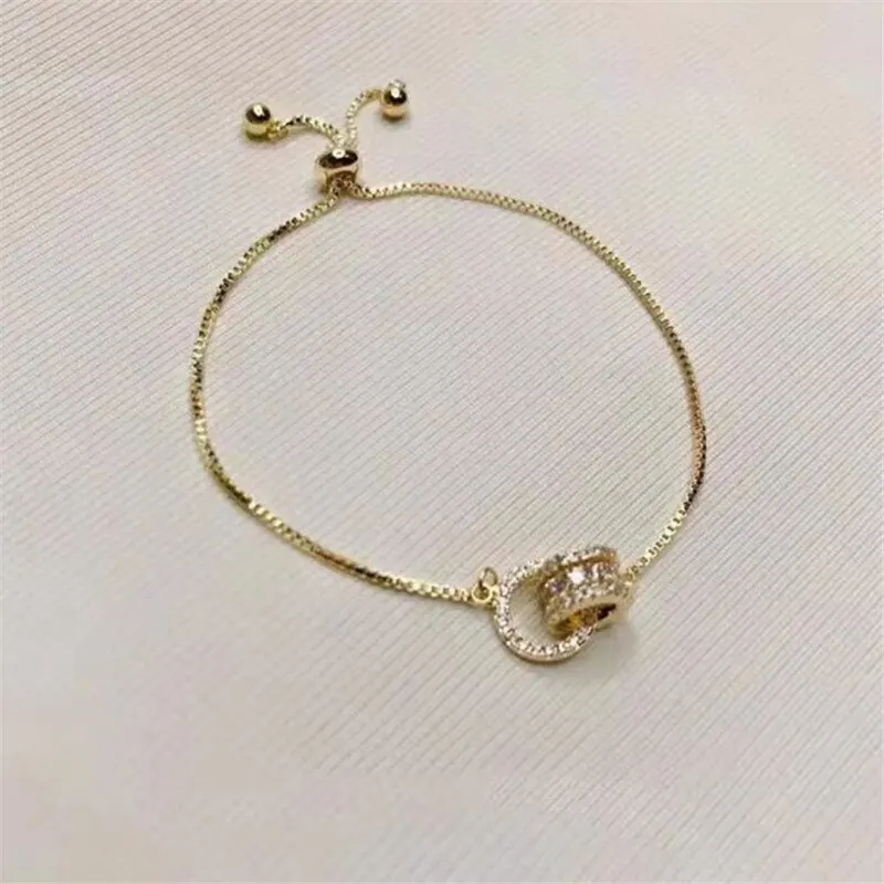 Trendy Circle Interlocked Gold-Color Charm Bangle For Women Men Personally Bracelet Party Girls Exquisite Accessories Jewelry