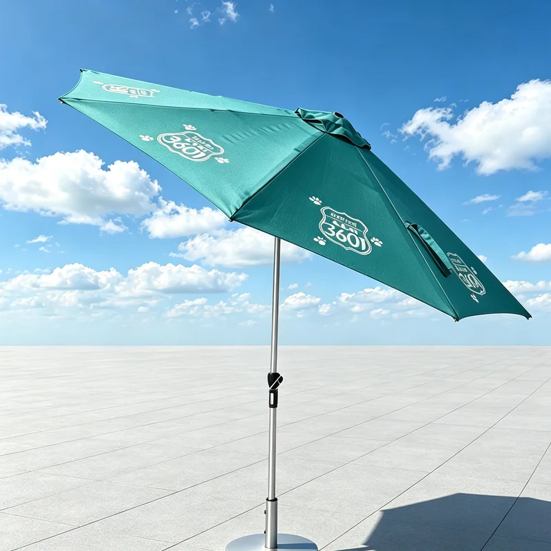 2.7M Round Umbrella Customized Logo Fabric With PU Coating With Rubber Base With Light  Foldable Umbrella Pole For Outdoor