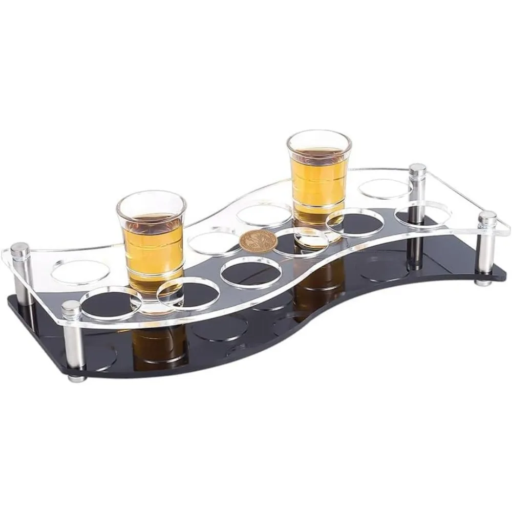 12 Shot Glass Tray Holder Bar Acrylic Shot Glasses Holders Wine Glass Cup Serving Tray with Black Base Cups Organizer Shot