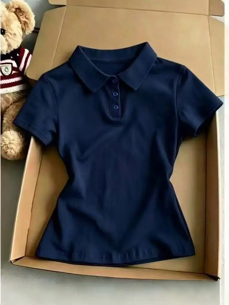 White Casual Style Women's  Shirt Short Sleeve Turn-down Collar Slim Fit Versatile Top Comfortable Breathable Korean Style