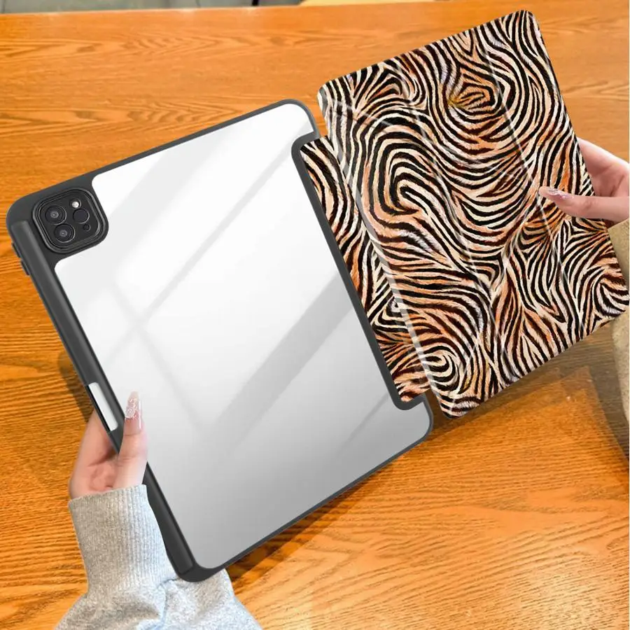 Tablet Case For iPad Mini 7 6 5 11th 12th Air 8 M2 M3 3 10th Gen 9th Pro M4 13 2025 2026 With Pen Slot Cover Brown Zebra Print
