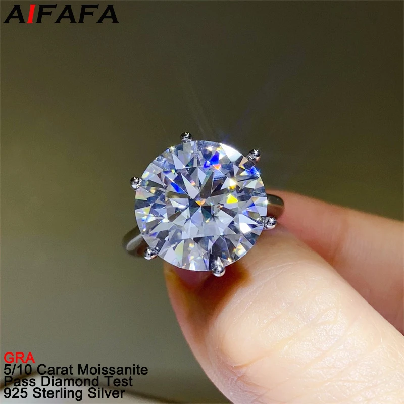 

5/10 Carat D Color Moissanite Rings s925 Silver Lab Grown Diamond Moissanita Gemstone Luxury Wedding Ring Fine Jewelry GRA