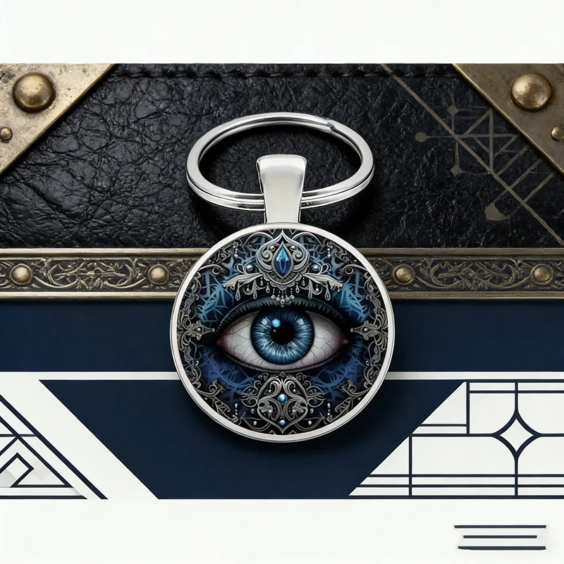 Noter New Unique 2D Flat 6 Styles Evil Eyes Schlüsselanhänger Unisex Chakra Fatima Hand Schlüsselanhänger Auto Rucksack Charm Anhänger Dekoration
