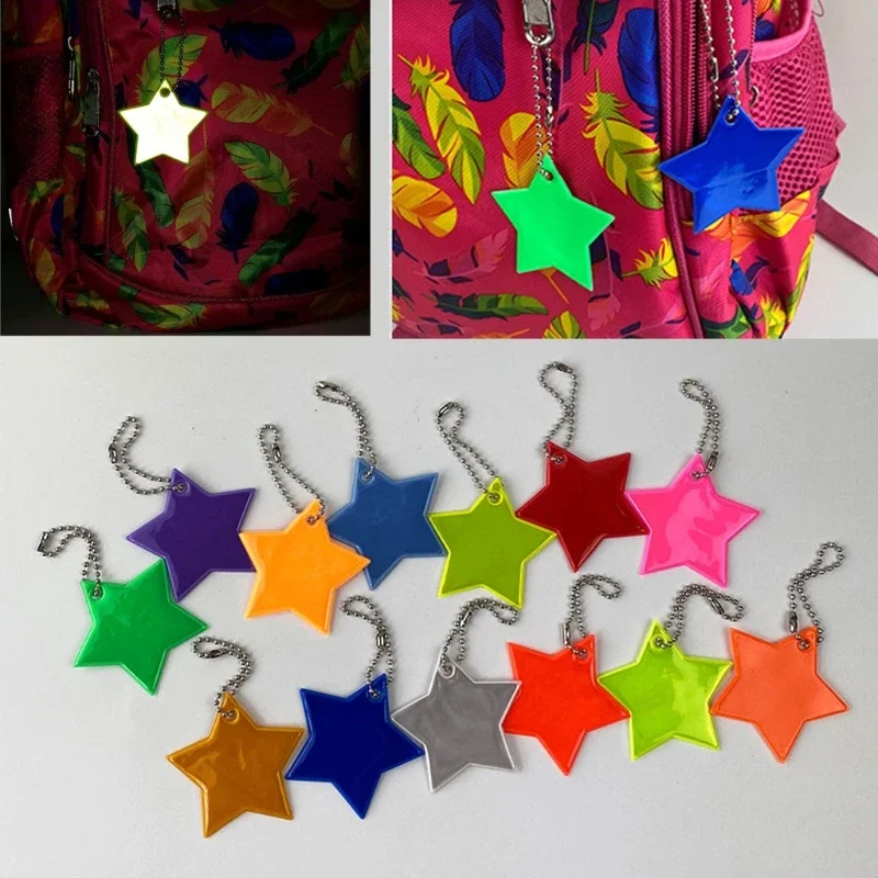 8Pcs Child Safety Reflectors Keyrings Stars Gear Backpacks Strollers Jackets Safe Star Gear Reflective Pendant Keychain Bag