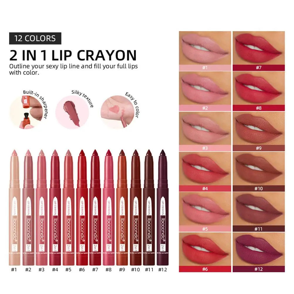 2 In 1 Matte Lipstick Lip Tint Pigment Rich 12 Color Water Resistant Long-lasting Velvet Lip Liner Stick Make-up For Women S9p2